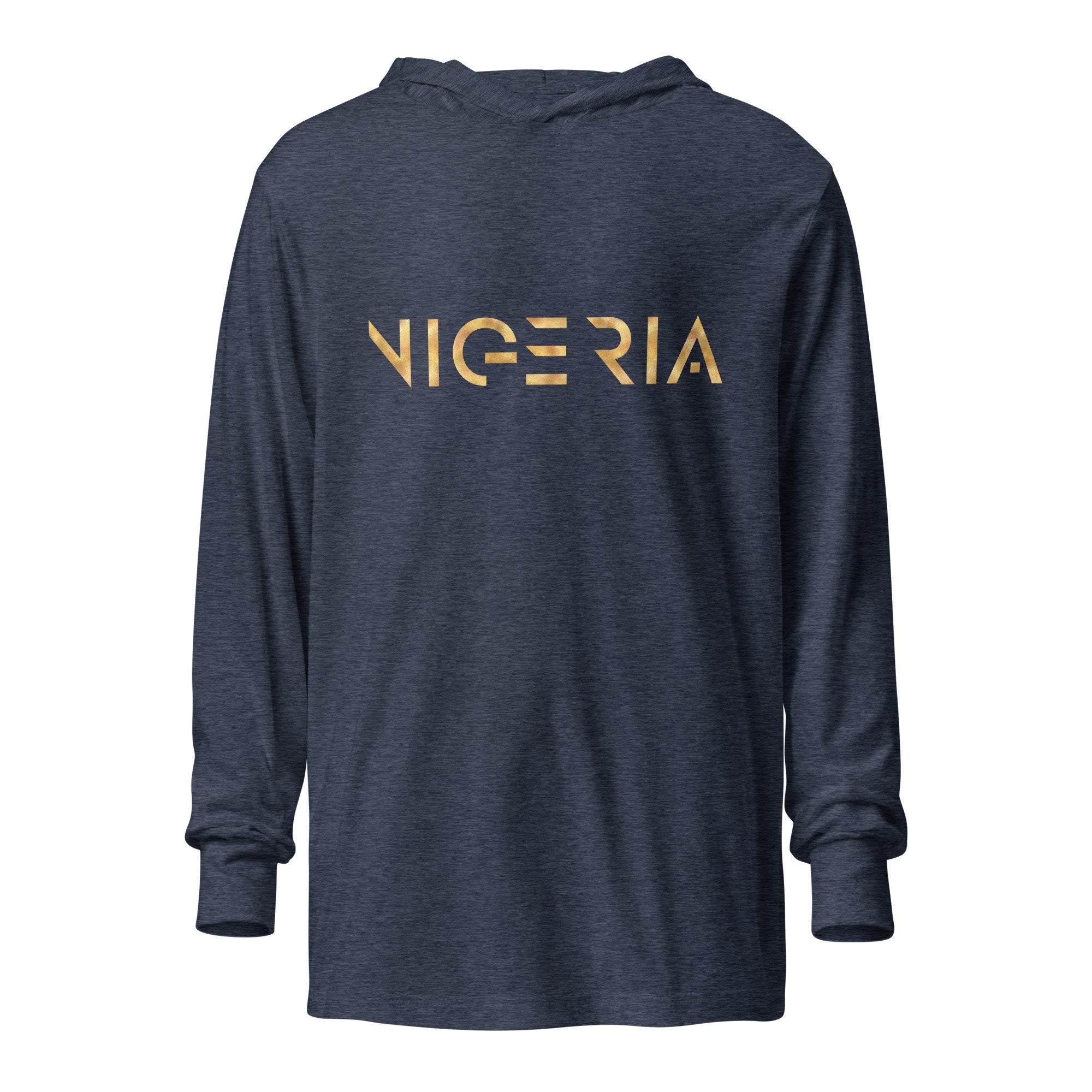 Light weight Nigeria in Gold Unisex Hooded long-sleeve tee, Nigerian hoodies, Nigerian Tshirts, African Hoodie